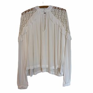 Free People Crochet and Ruffle Sleeve Blouse